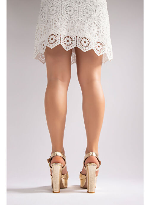 İsabella Kadın Platform Topuklu Ayakkabı Gold Kristal - Görsel 6