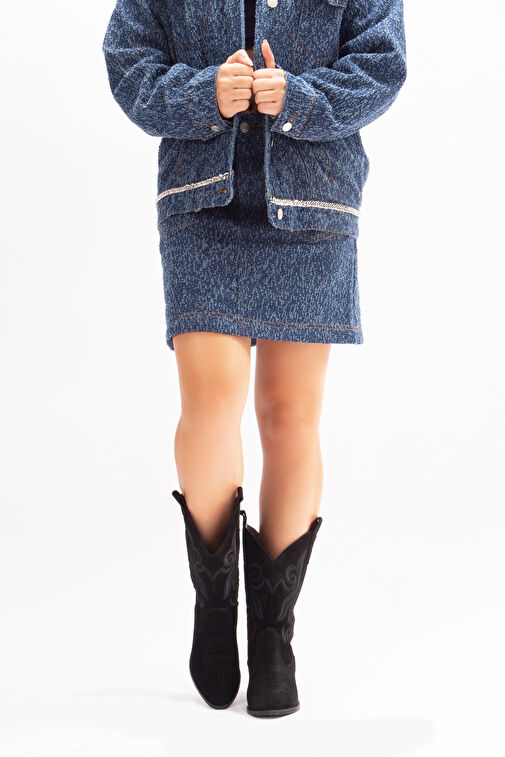 Mariel Gerçek Deri Kadın Western Çizme Siyah Süet - Görsel 5