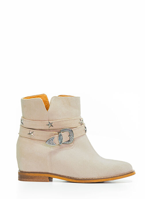 Nemesis Gerçek Deri Kadın Dolgu Taban Bot Bej Süet - Görsel 3