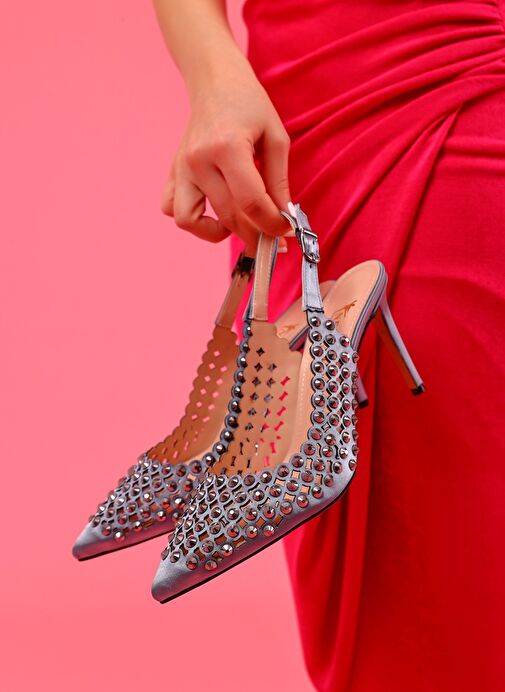 Sakura Kadın Abiye Topuklu Sandalet Platin Saten - Görsel 6