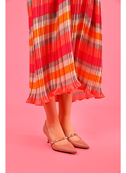 Veruca Gerçek Deri Kadın Topuklu Ayakkabı Pudra - Görsel 6