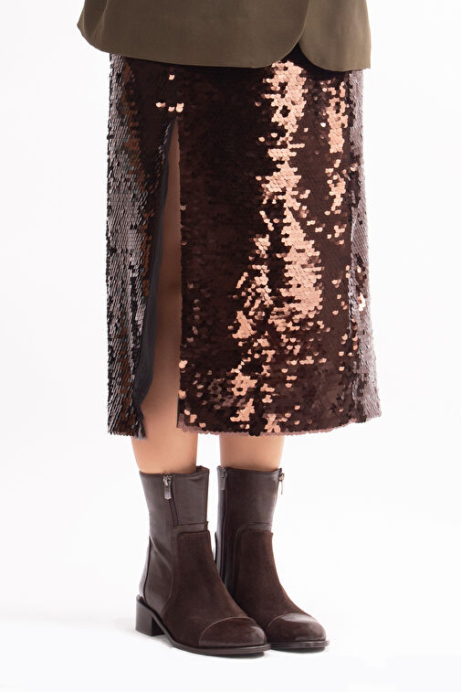 Sahay Gerçek Deri Kadın Bot Kahve Deri Süet Rugan - Görsel 3