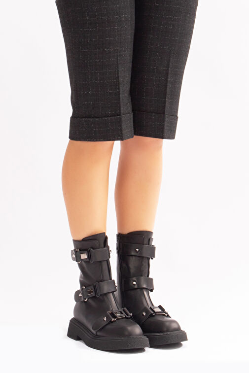 Rima Gerçek Deri Fermuarlı Kadın Postal Bot Siyah - Görsel 5