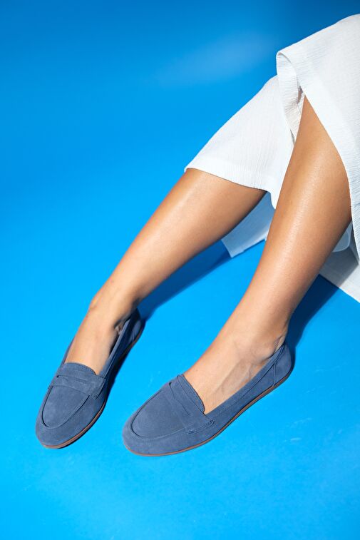 F02 Kot Süet Hakiki Deri Kadın Loafer Ayakkabı - Görsel 4