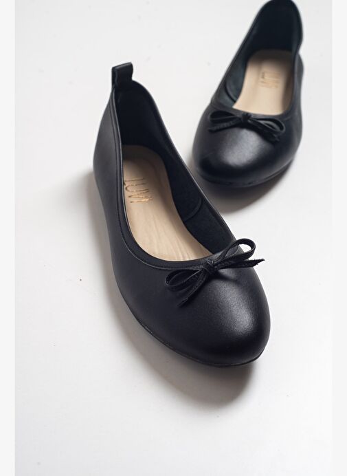 01 Siyah Cilt Hakiki Deri Kadın Babet Ayakkabı - Görsel 2