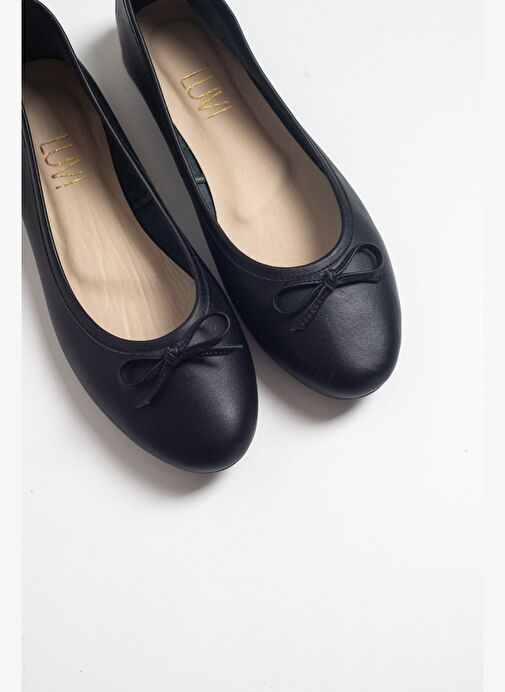 01 Siyah Cilt Hakiki Deri Kadın Babet Ayakkabı - Görsel 3