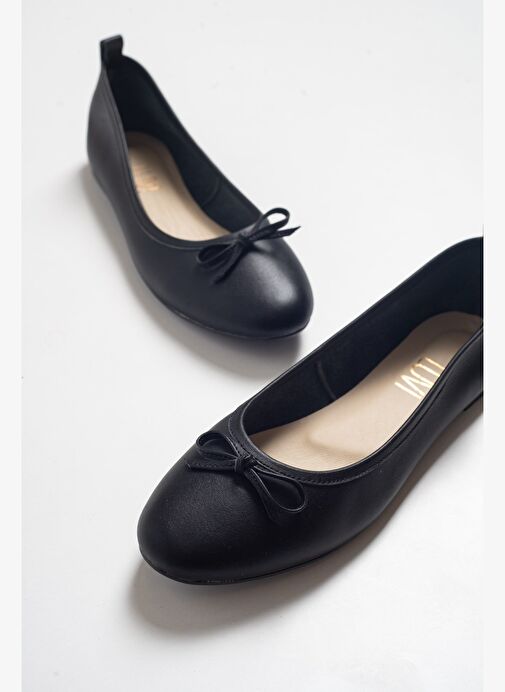 01 Siyah Cilt Hakiki Deri Kadın Babet Ayakkabı - Görsel 4