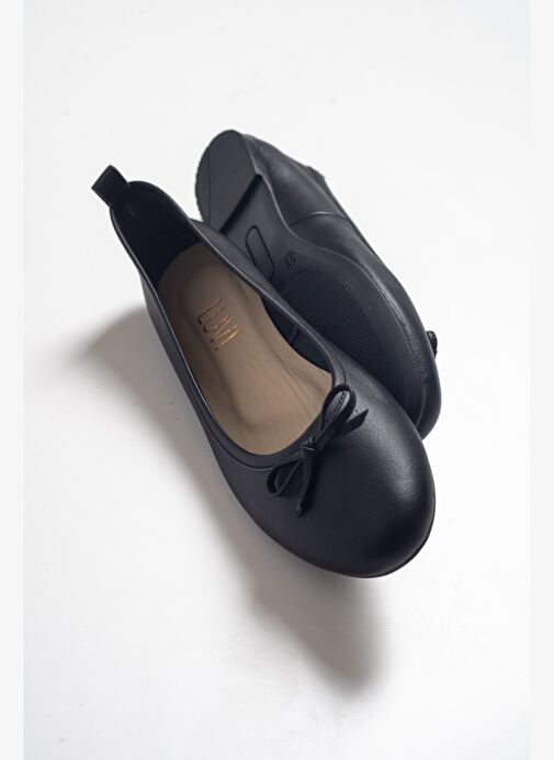 01 Siyah Cilt Hakiki Deri Kadın Babet Ayakkabı - Görsel 5