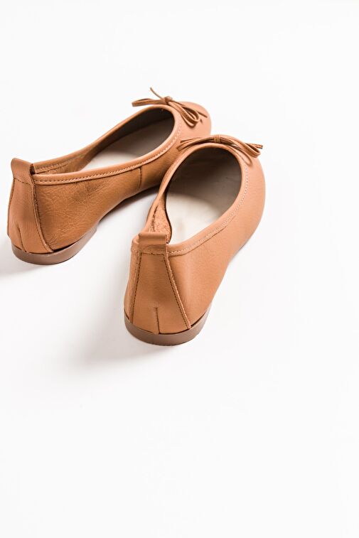 01 Taba Cilt Hakiki Deri Kadın Babet Ayakkabı - Görsel 6