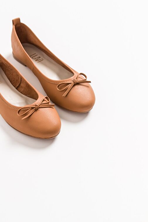 01 Taba Cilt Hakiki Deri Kadın Babet Ayakkabı - Görsel 5