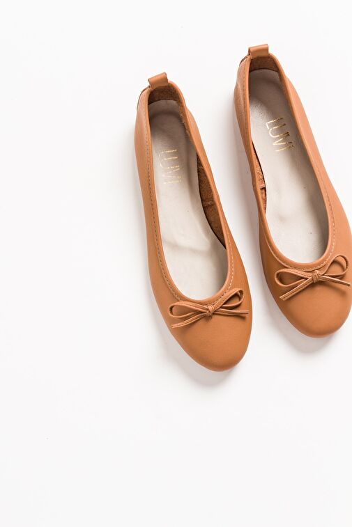 01 Taba Cilt Hakiki Deri Kadın Babet Ayakkabı - Görsel 7