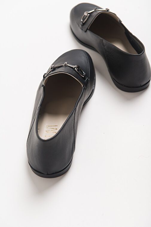 F03 Siyah Cilt Hakiki Deri Kadın Loafer Ayakkabı - Görsel 5