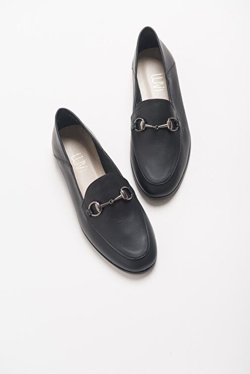 F03 Siyah Cilt Hakiki Deri Kadın Loafer Ayakkabı - Görsel 6