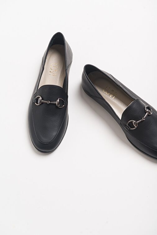 F03 Siyah Cilt Hakiki Deri Kadın Loafer Ayakkabı - Görsel 8