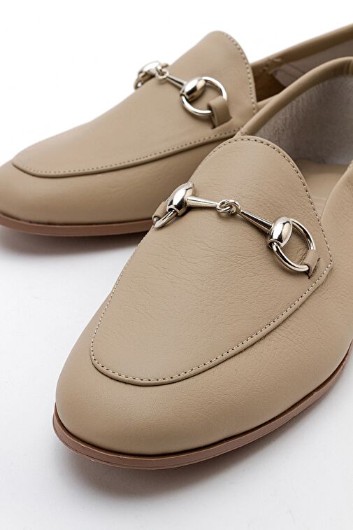 F03 Bisküvi Cilt Hakiki Deri Kadın Loafer Ayakkabı - Görsel 6