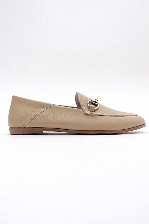 F03 Bisküvi Cilt Hakiki Deri Kadın Loafer Ayakkabı - Görsel 2