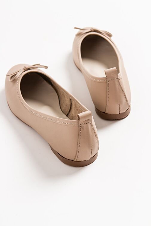 01 Bisküvi Cilt Hakiki Deri Kadın Babet Ayakkabı - Görsel 9