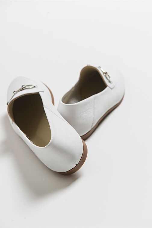 F03 Beyaz Cilt Hakiki Deri Kadın Loafer Ayakkabı - Görsel 5