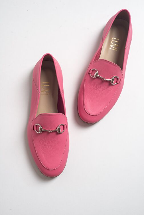 F03 Pembe Cilt Hakiki Deri Kadın Loafer Ayakkabı - Görsel 3