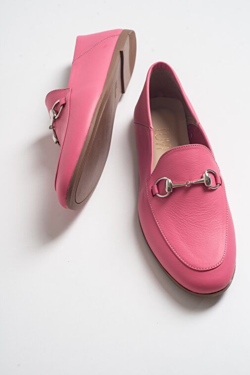 F03 Pembe Cilt Hakiki Deri Kadın Loafer Ayakkabı - Görsel 5