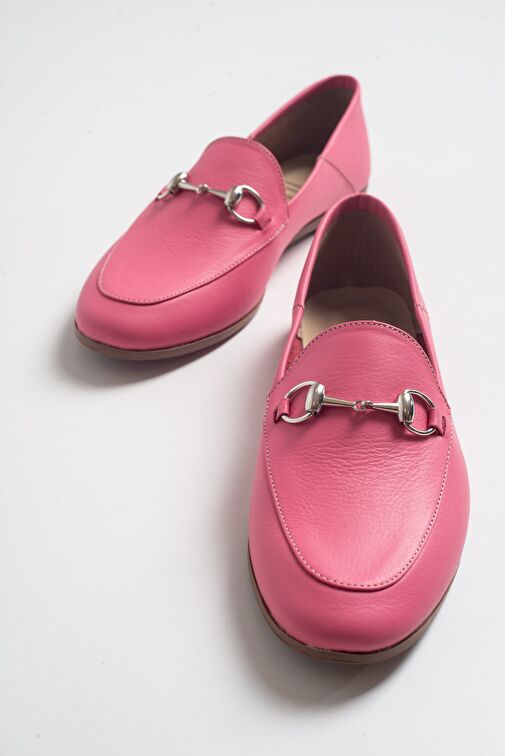 F03 Pembe Cilt Hakiki Deri Kadın Loafer Ayakkabı - Görsel 6