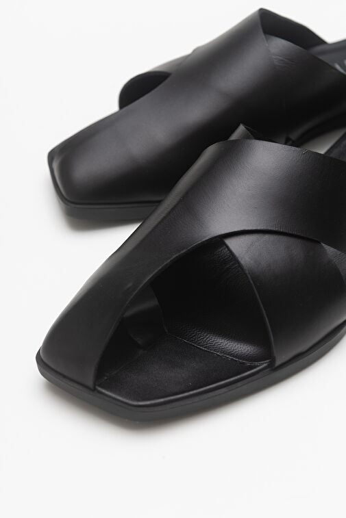 LAND Siyah Cilt Hakiki Deri Kadın Terlik - Görsel 5