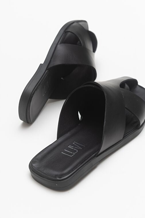 LAND Siyah Cilt Hakiki Deri Kadın Terlik - Görsel 6