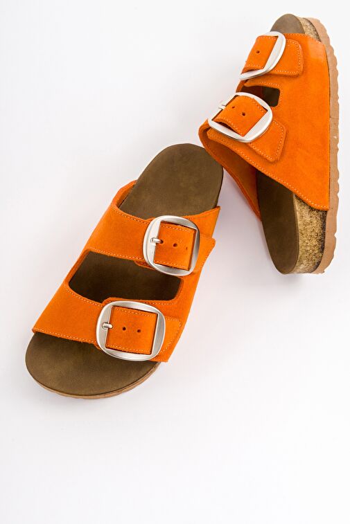 Luvi Shoes Turuncu Kadın Süet Terlik 85-101 - Görsel 4