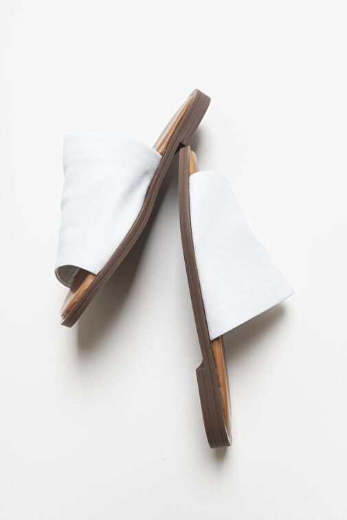 CLAU Beyaz Kadın Deri Terlik - Görsel 6