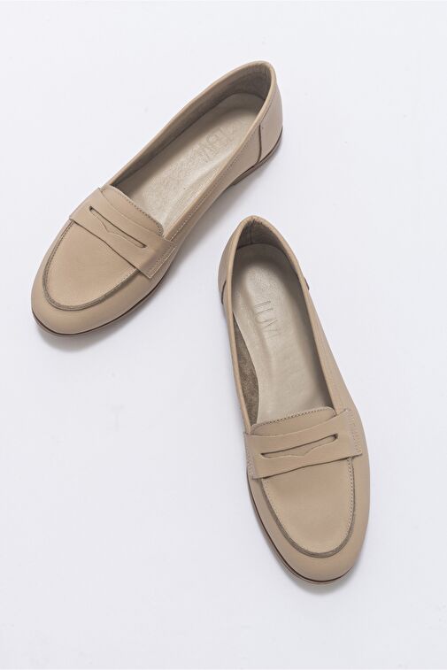 F02 Biskuvi Cilt Hakiki Deri Kadın Loafer Ayakkabı - Görsel 3
