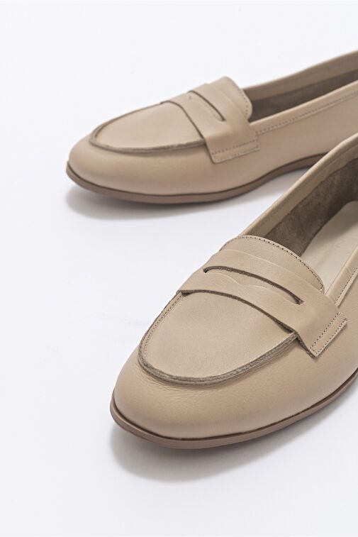 F02 Biskuvi Cilt Hakiki Deri Kadın Loafer Ayakkabı - Görsel 5