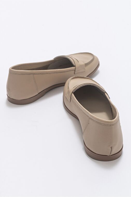 F02 Biskuvi Cilt Hakiki Deri Kadın Loafer Ayakkabı - Görsel 6