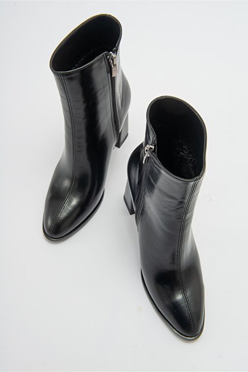 JEWEL Siyah Cilt Kadın Topuklu Bot - Görsel 4