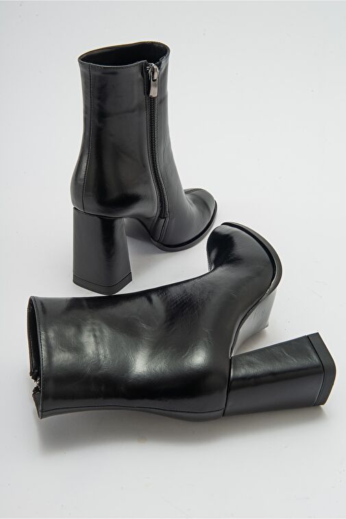 JEWEL Siyah Cilt Kadın Topuklu Bot - Görsel 5