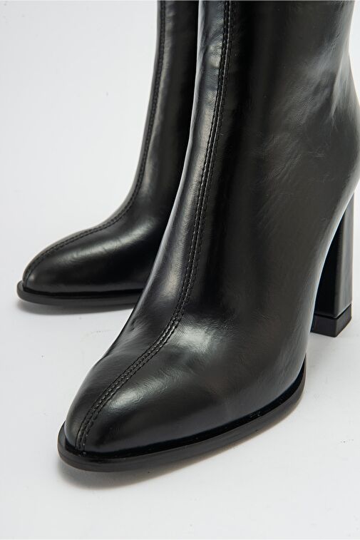 JEWEL Siyah Cilt Kadın Topuklu Bot - Görsel 6