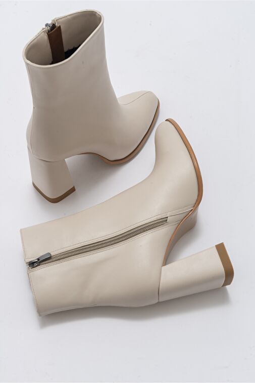 JEWEL Bej Cilt Kadın Topuklu Bot - Görsel 3