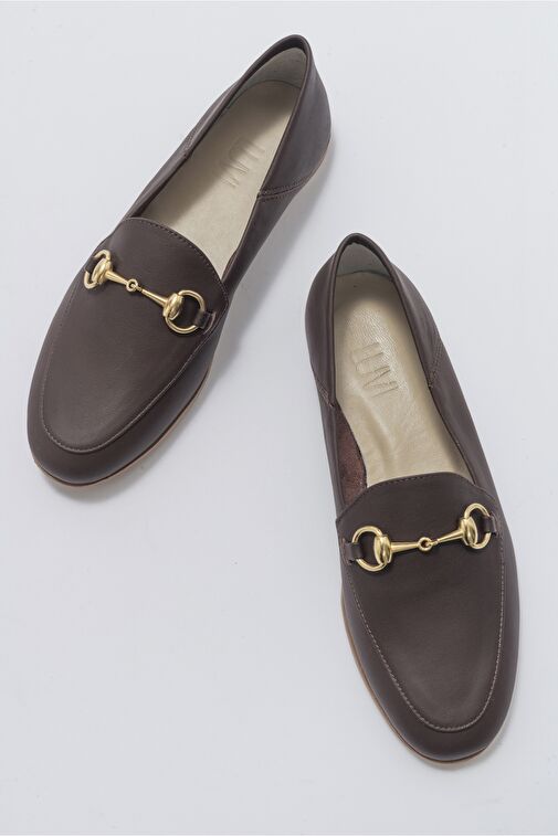 F03 Kahve Cilt Hakiki Deri Kadın Loafer Ayakkabı - Görsel 4