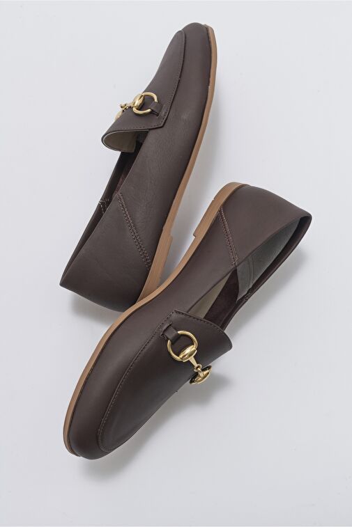 F03 Kahve Cilt Hakiki Deri Kadın Loafer Ayakkabı - Görsel 5