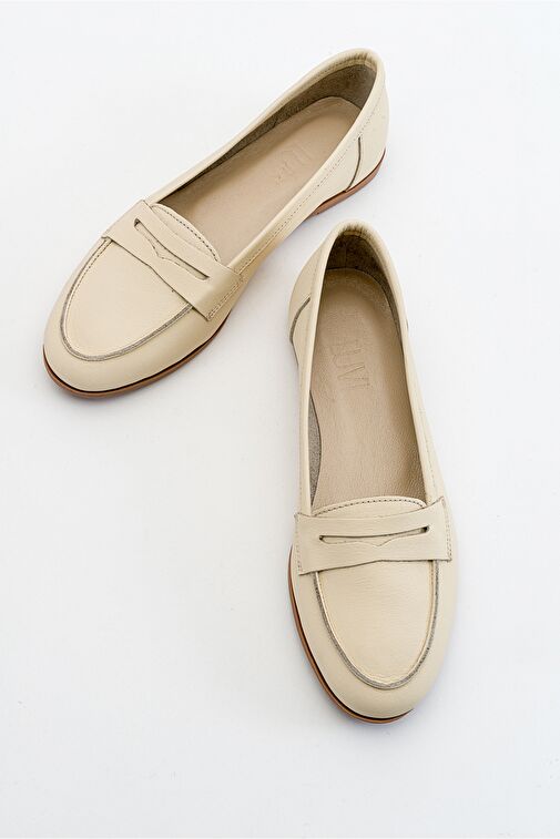 Luvi Shoes Bej Kadın Deri Loafer 63-F02 - Görsel 5