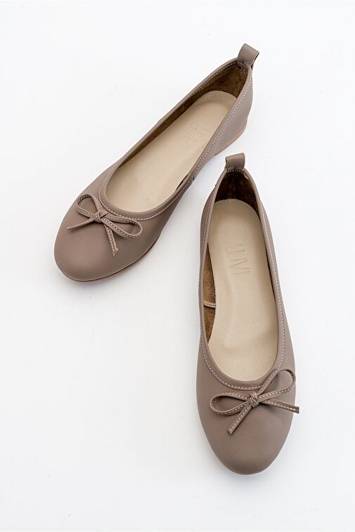 01 Taş Cilt Hakiki Deri Kadın Babet Ayakkabı - Görsel 4