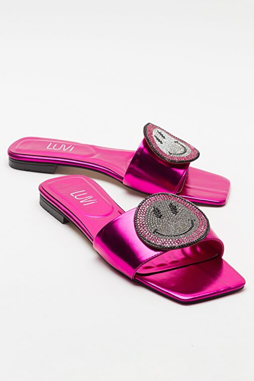 YAVN Fuşya Taşlı Kadın Terlik - Görsel 2