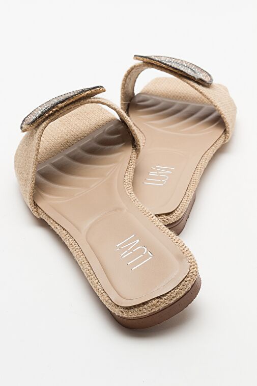 YAVN Bej Hasır Taşlı Kadın Terlik - Görsel 6