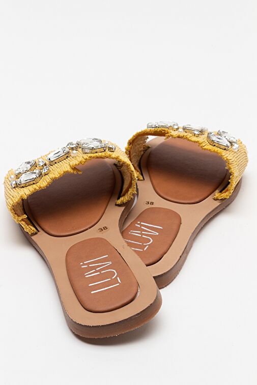 NORVE Sarı Hasır Taşlı Kadın Terlik - Görsel 4