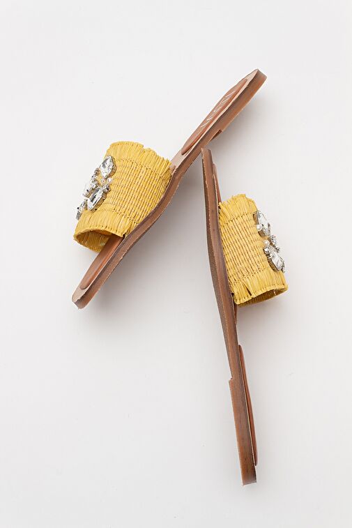 NORVE Sarı Hasır Taşlı Kadın Terlik - Görsel 6