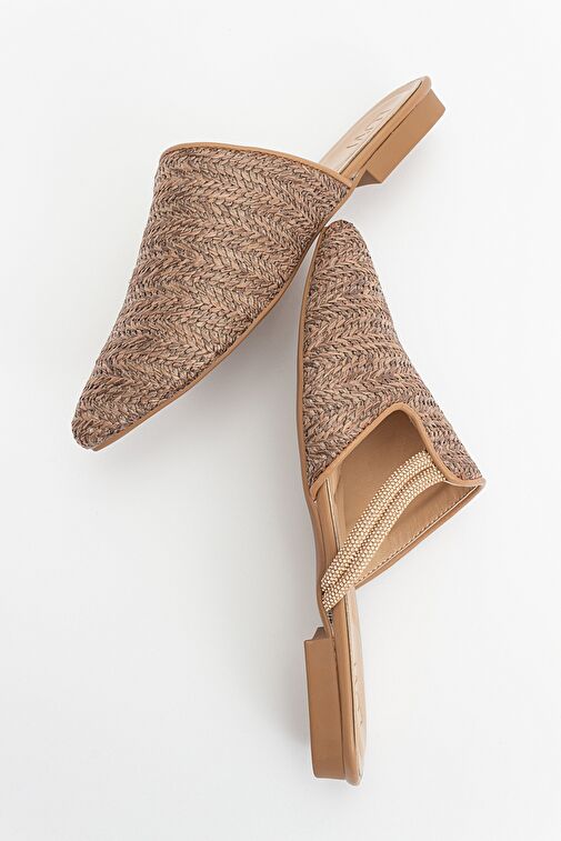 PESA Kahve Hasır Taşlı Kadın Terlik - Görsel 6