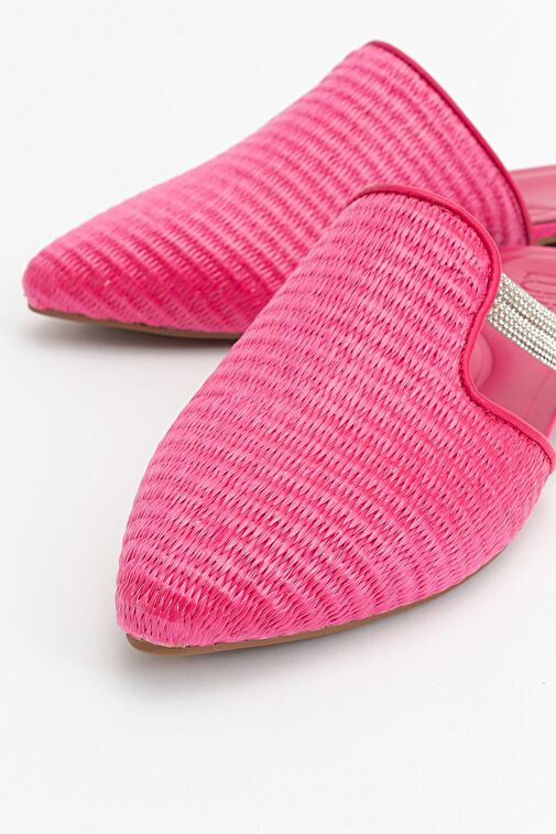 PESA Fuşya Hasır Taşlı Kadın Terlik - Görsel 5