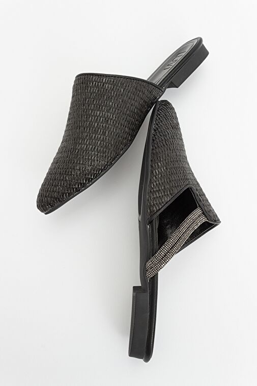 PESA Siyah Hasır Taşlı Kadın Terlik - Görsel 4