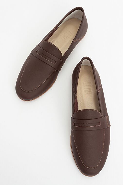 F05 Kahve Cilt Hakiki Deri Kadın Loafer Ayakkabı - Görsel 3