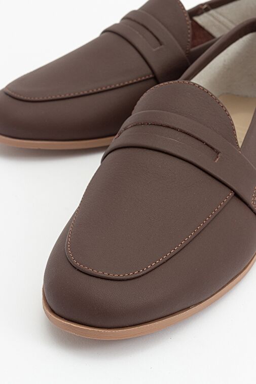 F05 Kahve Cilt Hakiki Deri Kadın Loafer Ayakkabı - Görsel 4