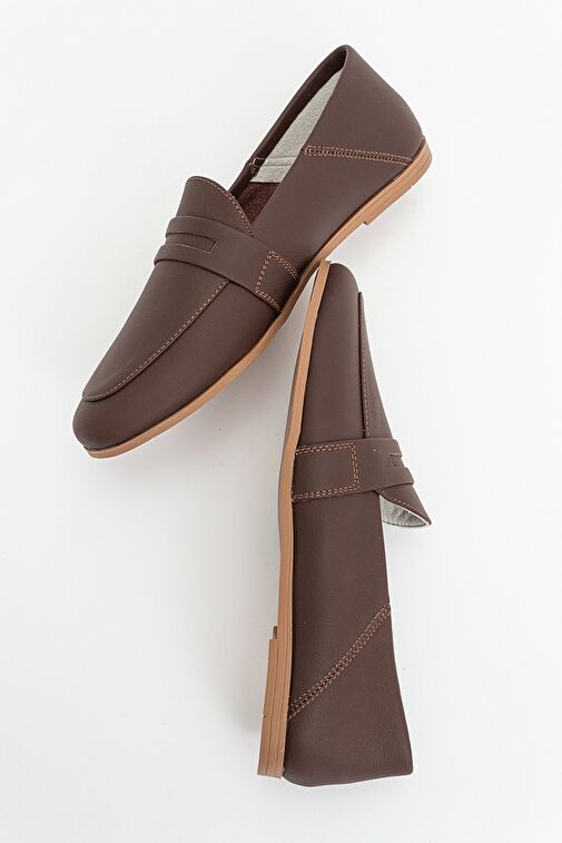 F05 Kahve Cilt Hakiki Deri Kadın Loafer Ayakkabı - Görsel 5